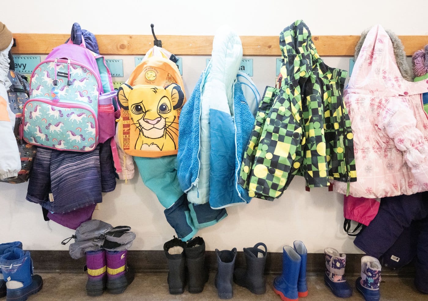 Elementary students coats and boots are seen in a school in Edmonton on Tuesday, April 1st, 2025. (THE CANADIAN PRESS/Christinne Muschi)