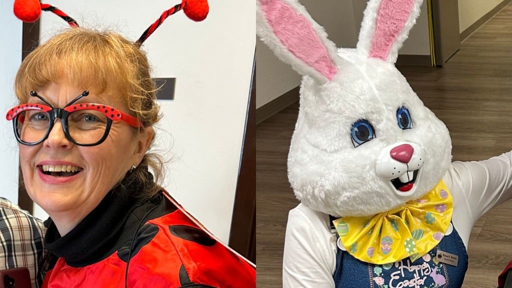 NPSHS volunteer Merrill Young dressed up as a love bug for Valentine's Day and as the Easter Bunny. (Merrill Young)