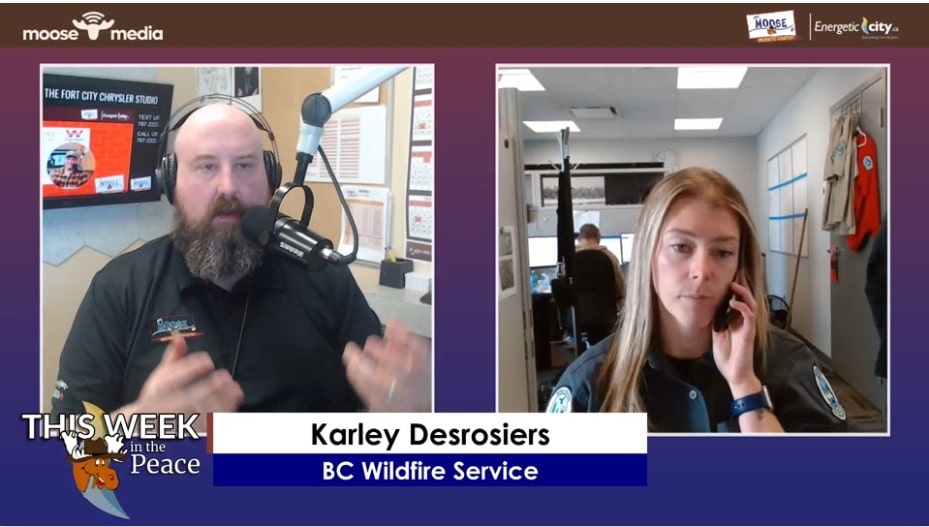 Two people recording a podcast