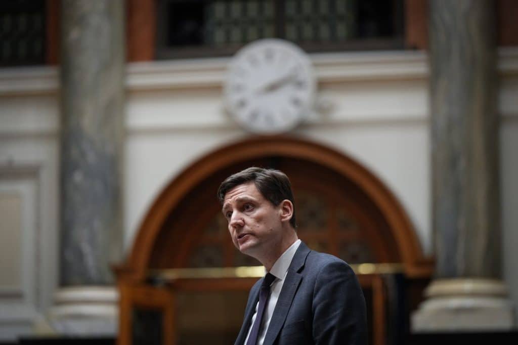 B.C. Premier David Eby speaks in the Legislative Chamber after B.C. Lt-Gov. Wendy Cocchia was sworn in as British Columbia's 31st lieutenant-governor, in Victoria, B.C., on Thursday, Jan. 30, 2025. THE CANADIAN PRESS/Darryl Dyck