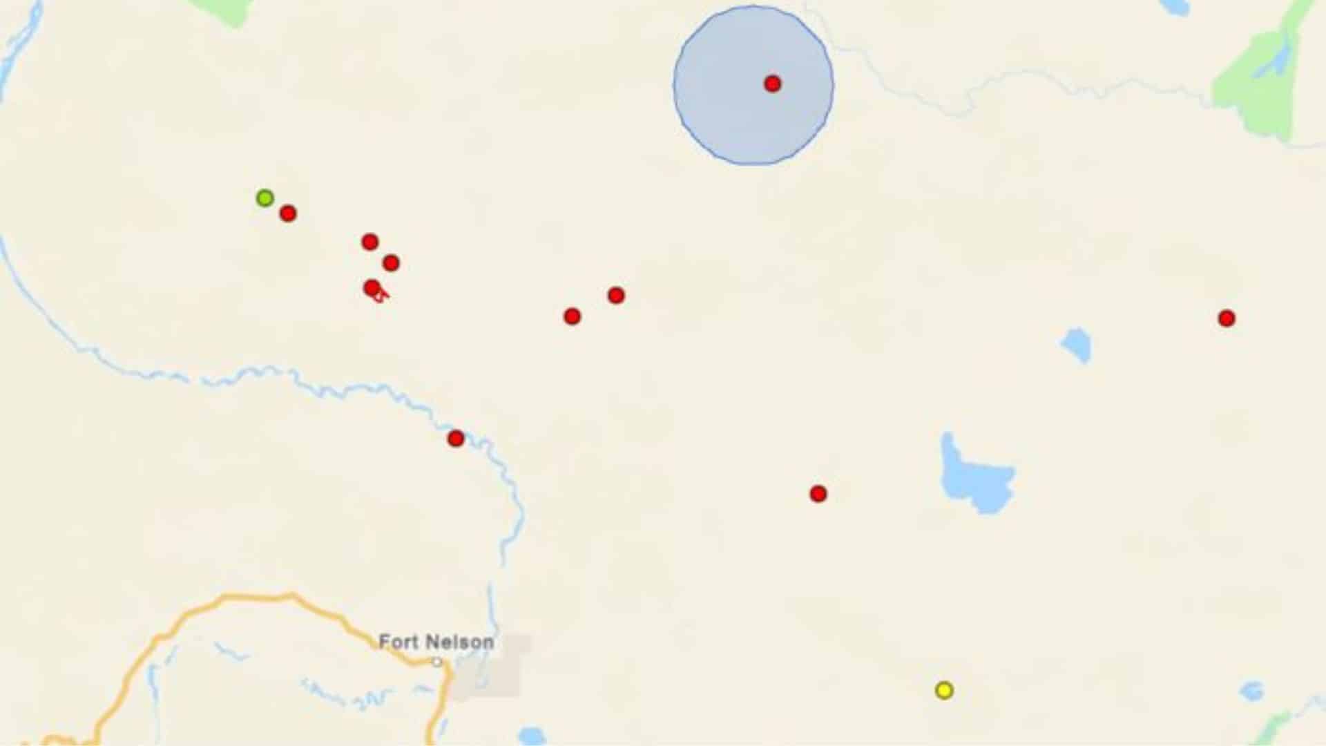 The location of the holdover fire near Etset Lake, shown in the blue dot on the BCWS' wildfire map. (BCWS)
