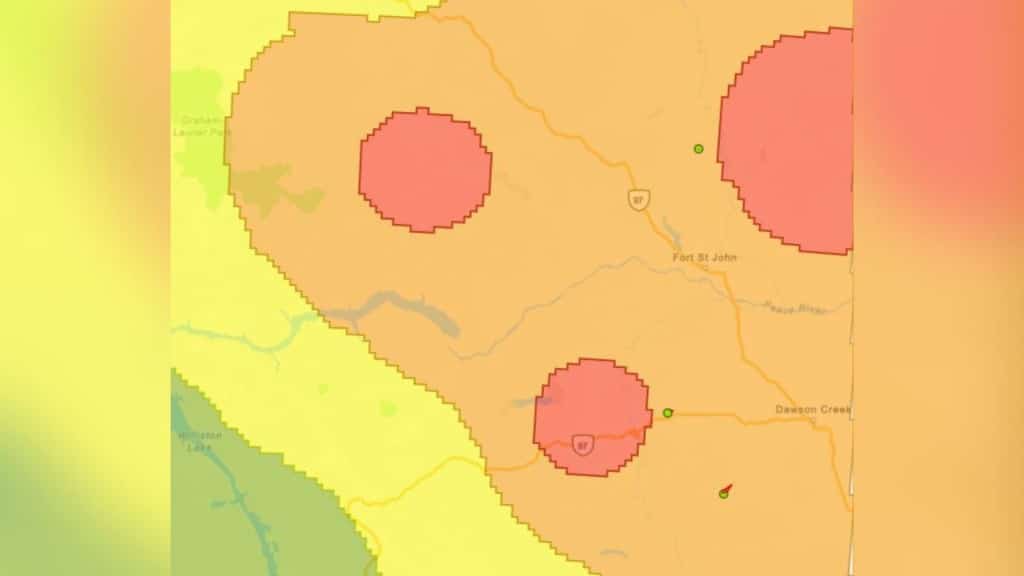 The latest fire danger rating map from BCWS. The red areas are rated as in 'extreme danger' of wildfires. (BCWS)