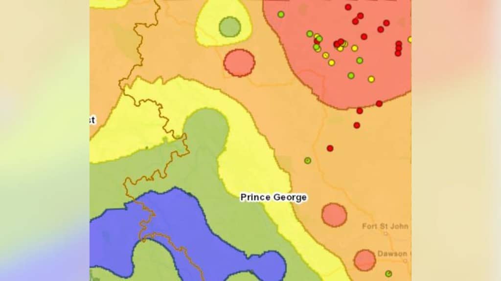The red areas as at in 'extreme fire danger'. (BCWS)