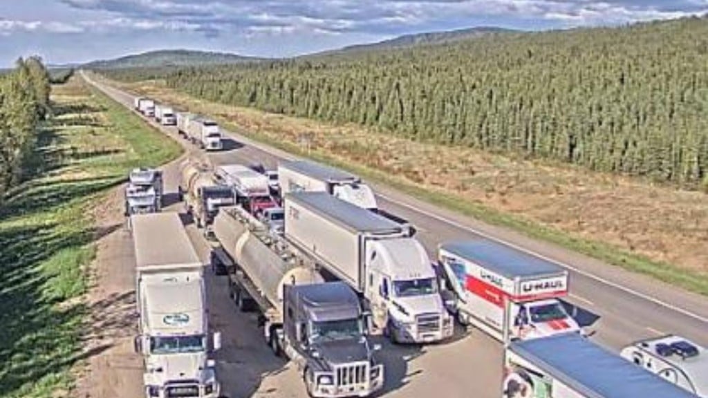 A camera looking northwards on the Alaska Highway near the affected area Trutch Rest Area. (Camera courtesy of the Peace River Regional District and Public Services and Procurement Canada)