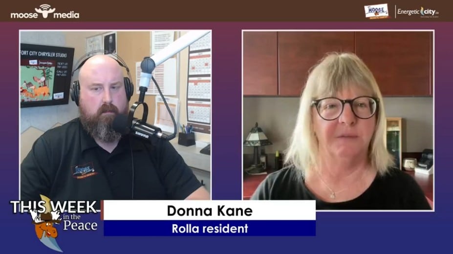 Two people recording a podcast