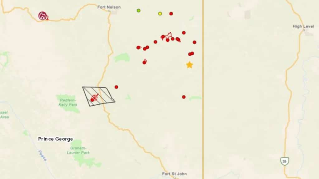 The location of the Etthithun River wildfire is shown as a star on the map. (BCWS)