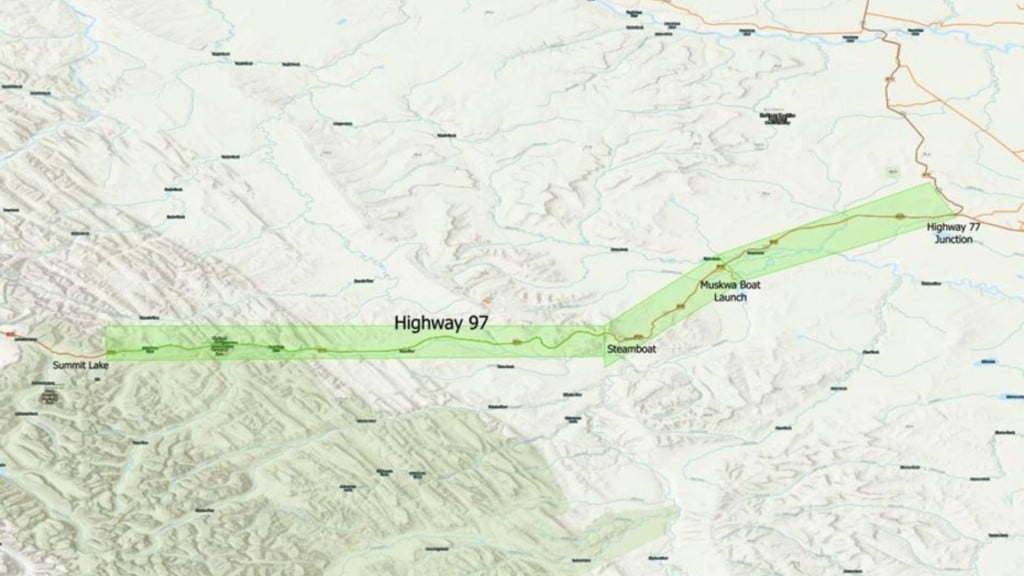 The area covered by the NRRM's state of local emergency due to the Summit Lake wildfire. (NRRM)