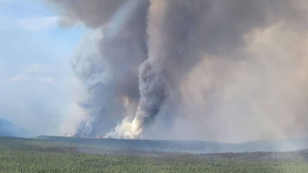 The Pocket Knife Creek wildfire burns south of Fort Nelson on June 8th, 2025. (THE CANADIAN PRESS/HO, B.C. Wildfire Service)