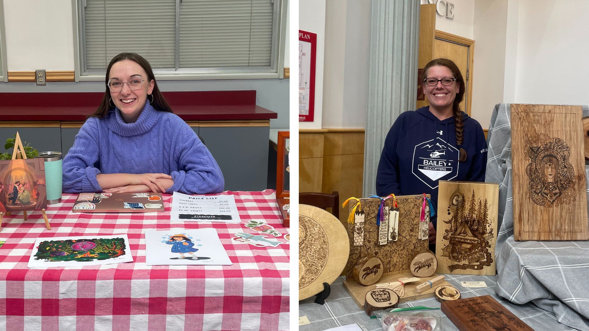 Artists Azaria Richards (left) and Candice Attfield (right) showcased their work at the Bright Nights 2025 Art Market at the North Peace Cultural Centre. (Areli Núñez)