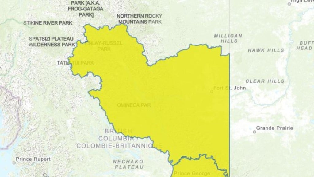 The area in yellow is under a 'high streamflow advisory.' (B.C. River Forecast Centre)