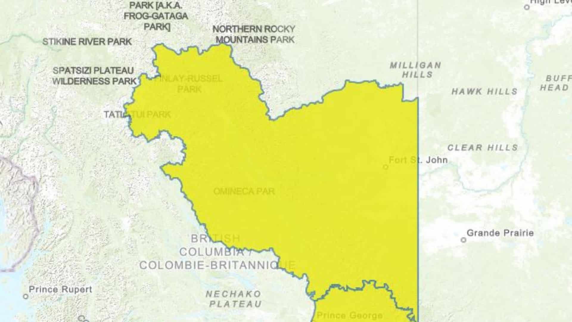 The area in yellow is under a 'high streamflow advisory.' (B.C. River Forecast Centre)