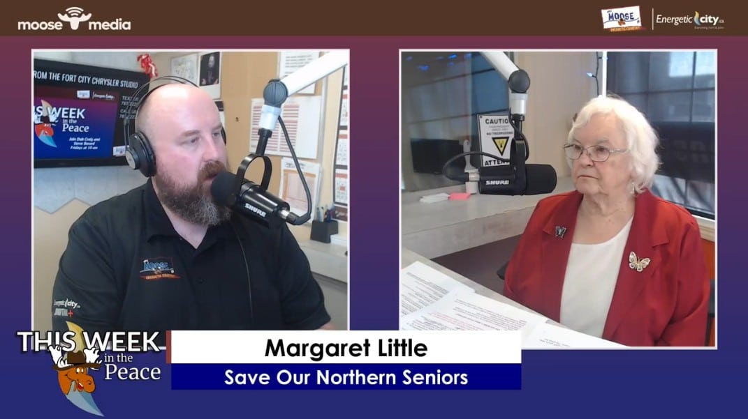 Two people recording a podcast