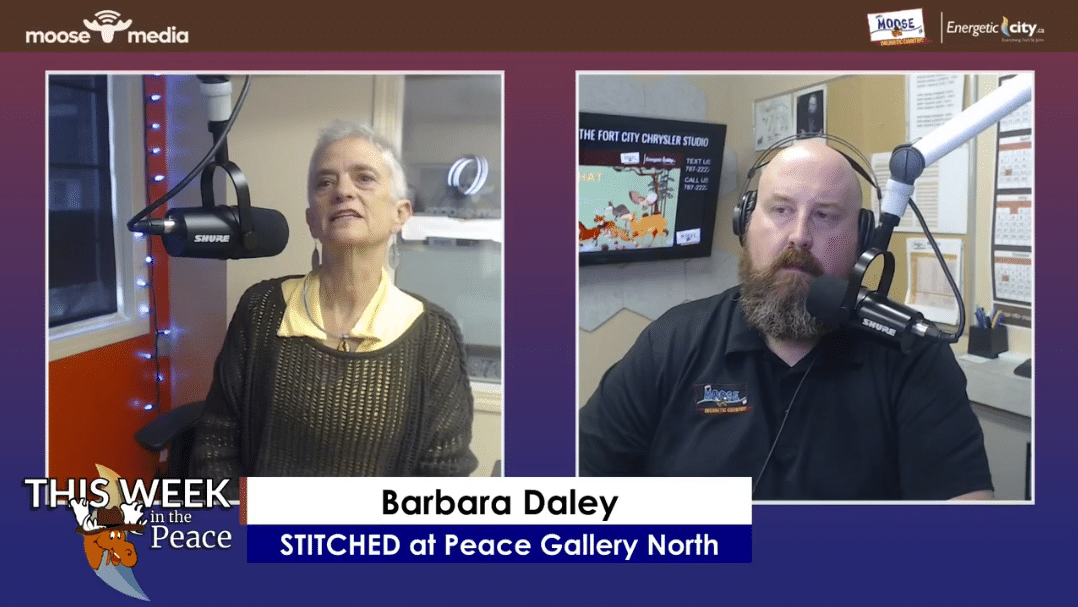 Two people recording a podcast