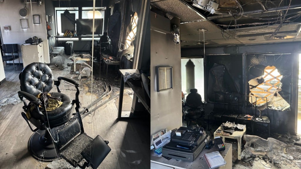 Damage from the fire inside the Golden Hands Barbershop. (Adam Daoud)