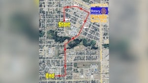 A map of the Dawson Creek Fall Fair Parade route