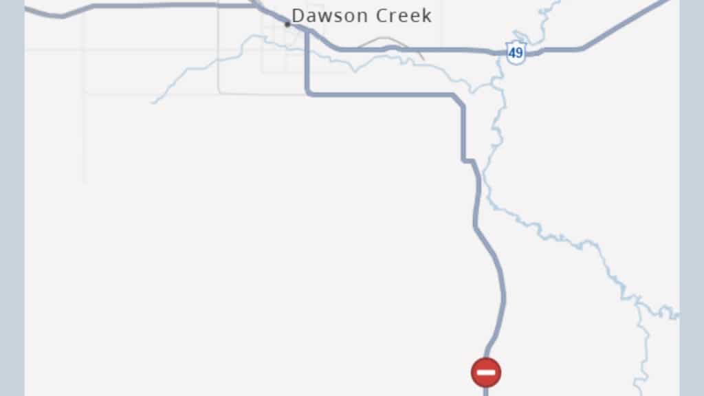 The Highway 2 closure south of Dawson Creek. (DriveBC)
