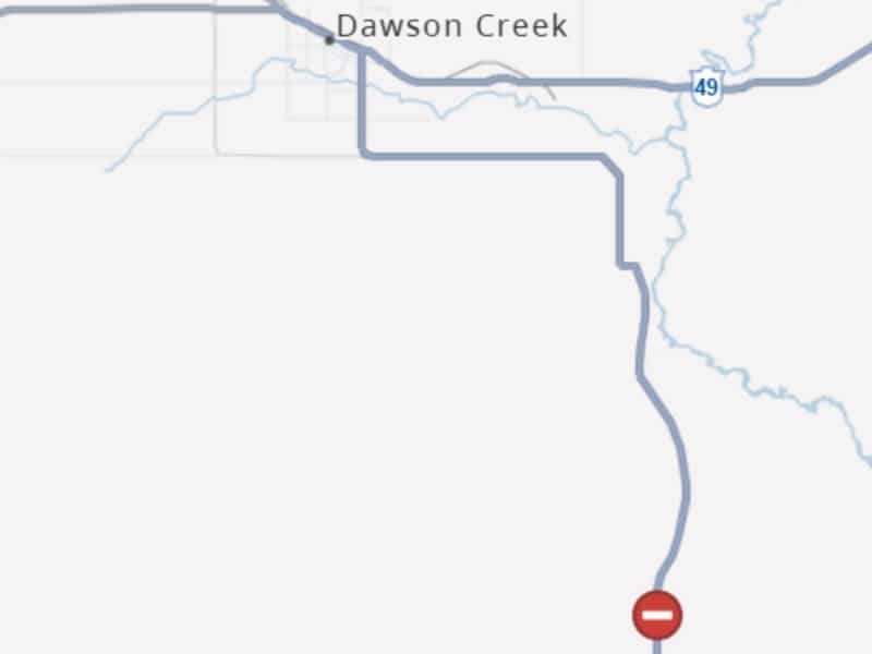 The Highway 2 closure south of Dawson Creek. (DriveBC)
