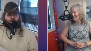 Energeticcity.ca reporter Steve Berard (left) sits down with artist Julene Gunther (right) on This Week in the Peace.(Energeticcity.ca)