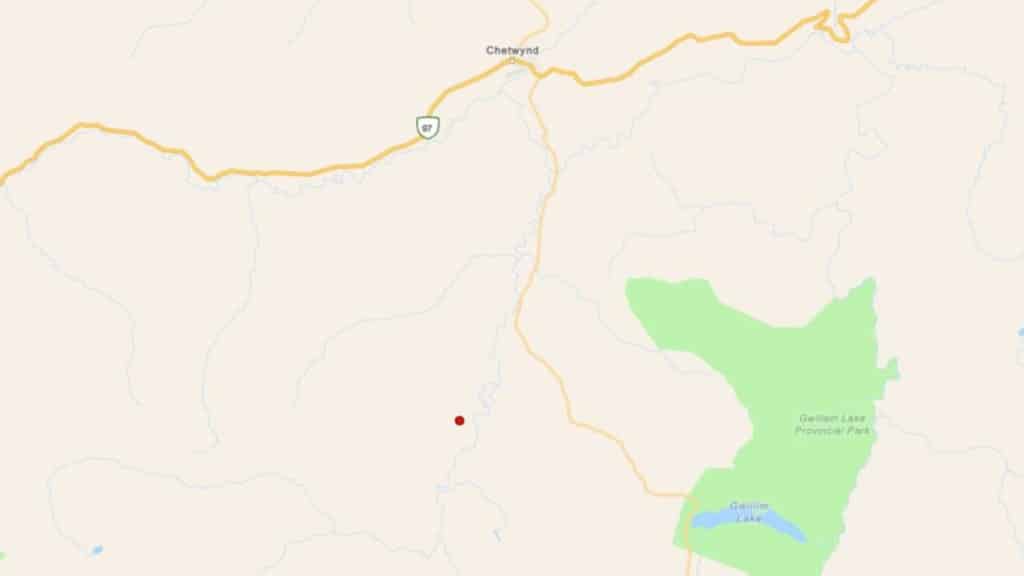 The red dot marks where the Bluff Creek blaze is raging. (BCWS) 