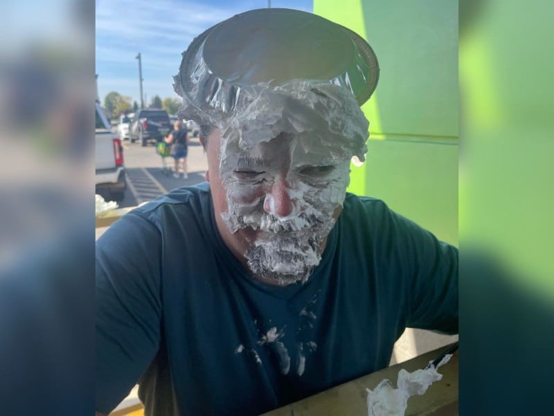 Tyler Arrance at Save-On-Foods 'Pie in the Face' fundraiser on September 14th. (Tyler Arrance)