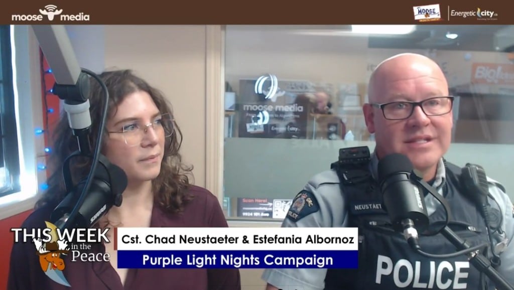 Two people recording a podcast