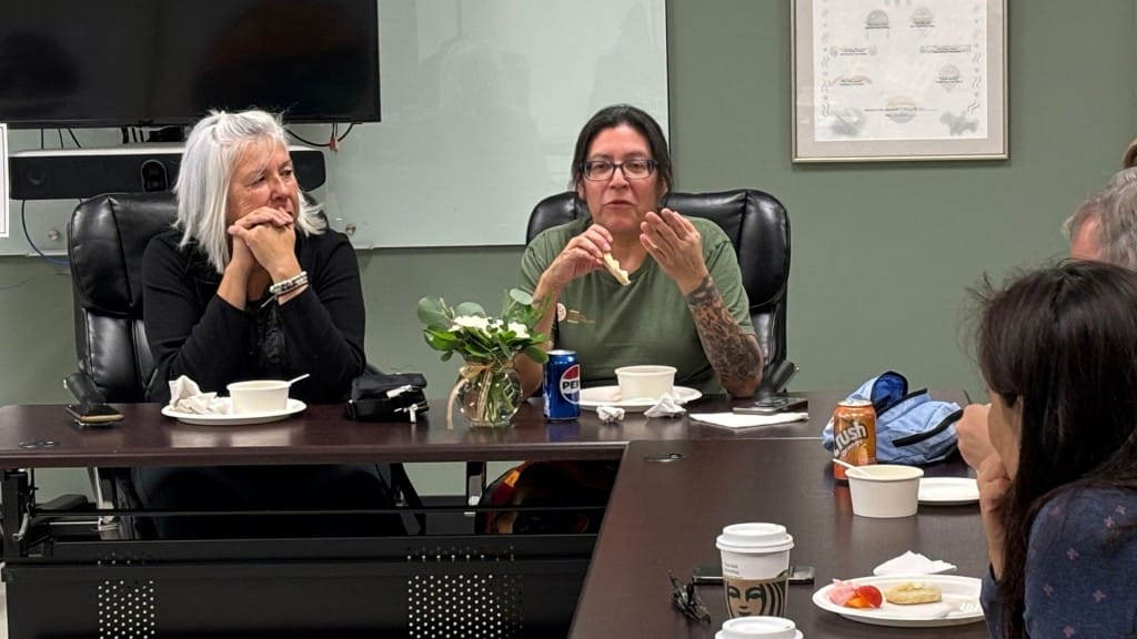 Connie Greyeyes (right) at the IRSSS open house to mark the Fort St. John office opening. (Ed Hitchins, Energeticcity.ca)