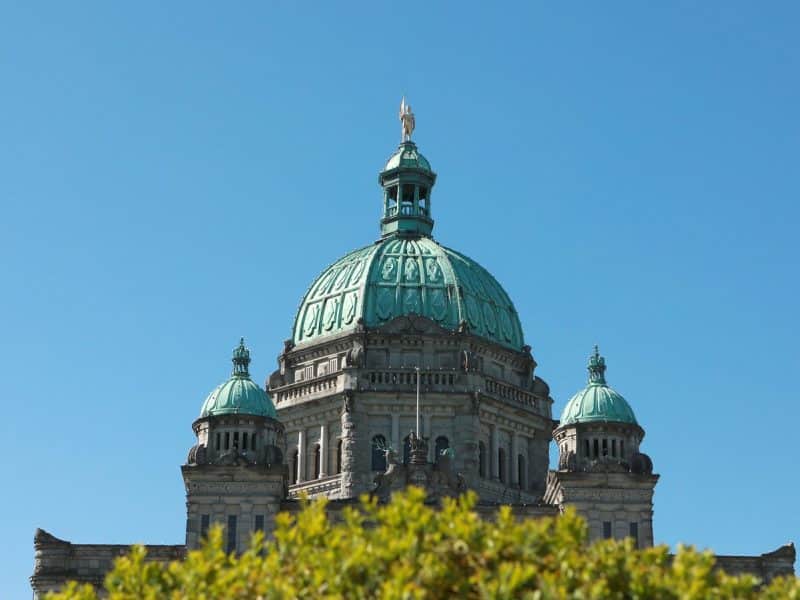 The B.C. legislature is seen from the front lawn in Victoria, on May 8th, 2024. (THE CANADIAN PRESS/Chad Hipolito CHAD HIPOLITO)
