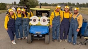 Teams in costume for the Dawson Creek Kinsmen Club’s 2025 nighttime Glowball golf tournament. (Dave Meise)