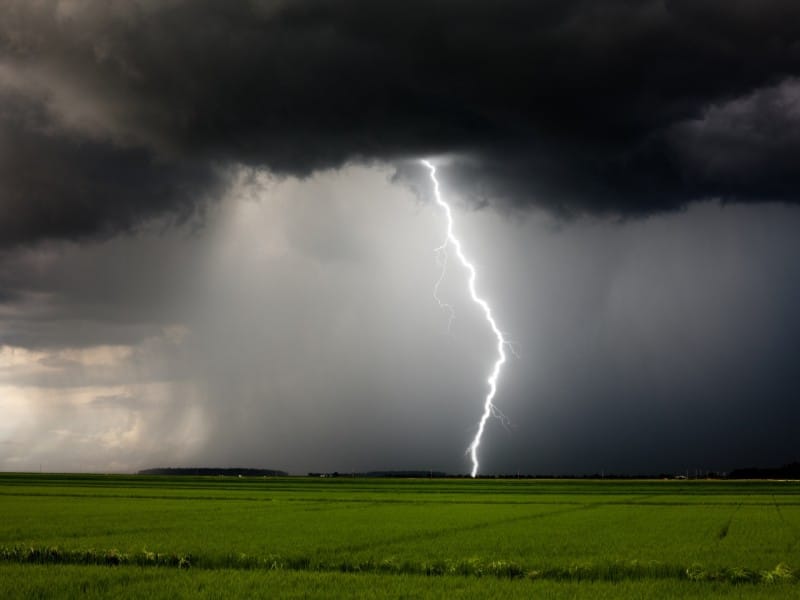 Lightning striking a farm