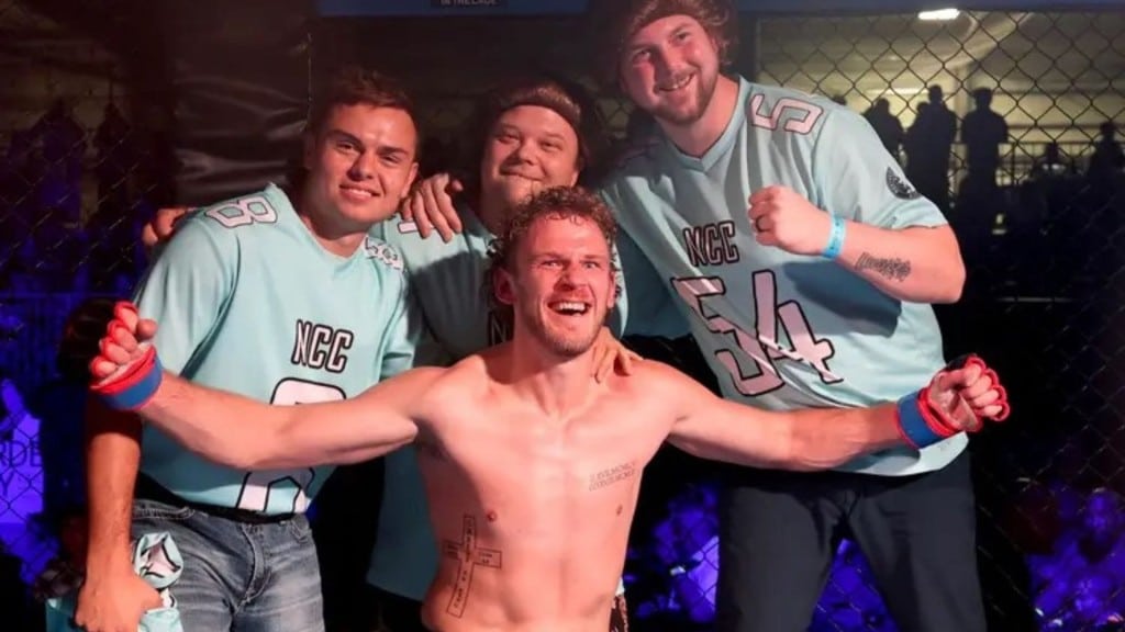 Marc Schaefer after winning his fight against Connor Lowry at RITC 70 in Alberta, 2025. (Northern Combat Club, Facebook)