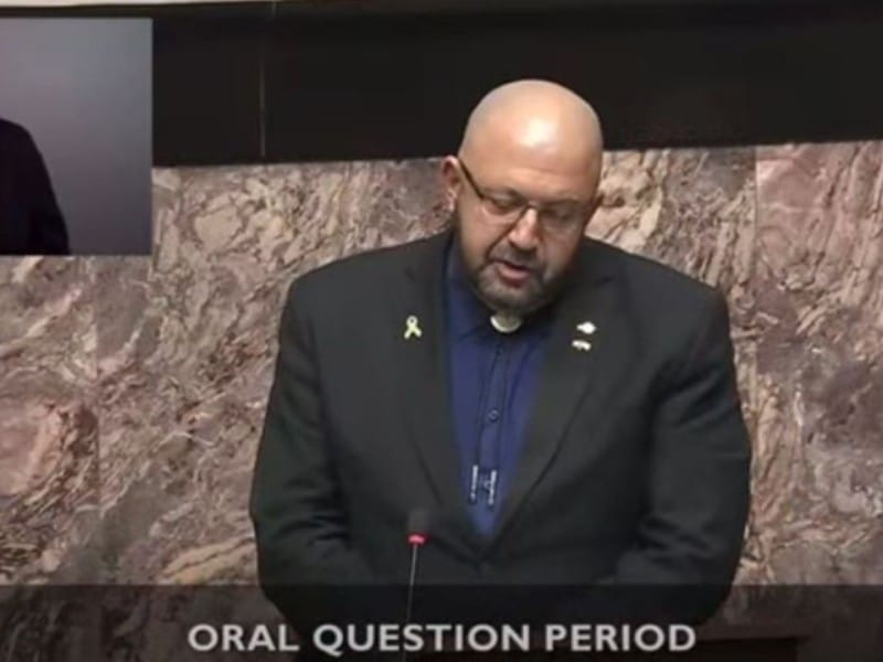 Peace River North MLA Jordan Kealy raising concerns about the cancellation of Saplings in Victoria on October 9th. (Legislative Assembly of British Columbia)