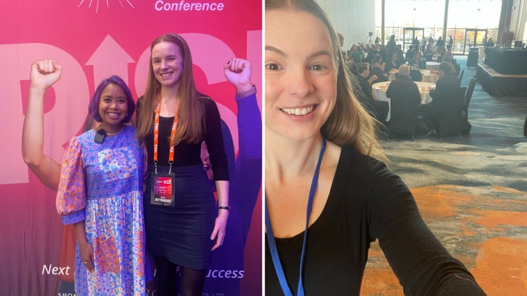 A collage of people smiling at the camera