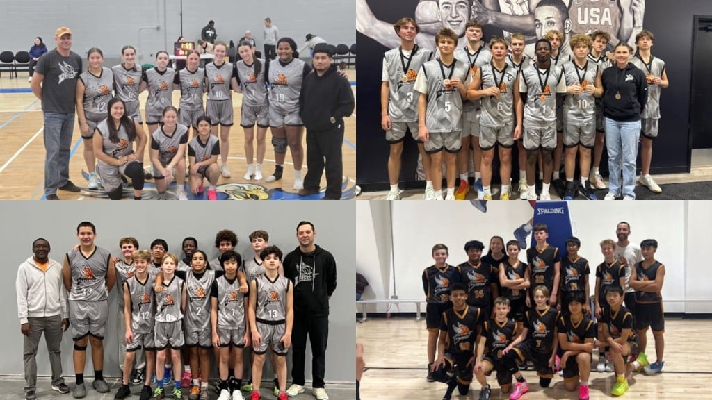 FSJ Flight Basketball sent teams to the Good Hoops Fall Class 2025 tournament in Edmonton. Top left: U-18 girls. Top right: U-15 boys. Bottom left: U-18 boys. Bottom right: U-13 boys. (Photos submitted by Patti Powers)