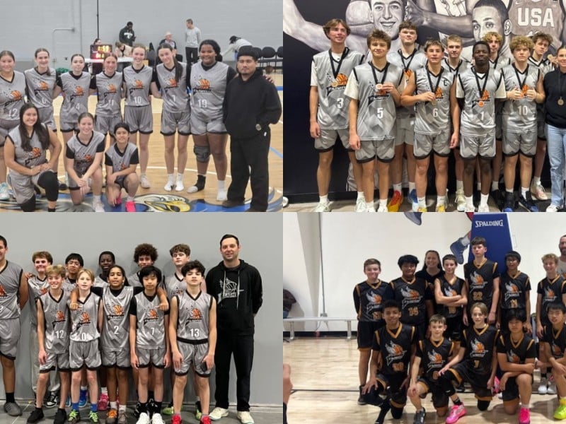 FSJ Flight Basketball sent teams to the Good Hoops Fall Class 2025 tournament in Edmonton. Top left: U-18 girls. Top right: U-15 boys. Bottom left: U-18 boys. Bottom right: U-13 boys. (Photos submitted by Patti Powers)