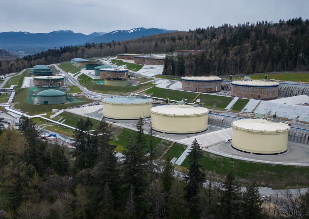The Trans Mountain Burnaby Terminal tank farm is seen in Burnaby, B.C., on Thursday, April 4th, 2024. (THE CANADIAN PRESS/Darryl Dyck)