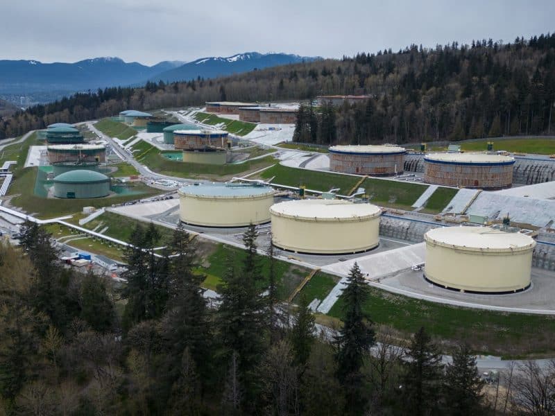 The Trans Mountain Burnaby Terminal tank farm is seen in Burnaby, B.C., on Thursday, April 4th, 2024. (THE CANADIAN PRESS/Darryl Dyck)