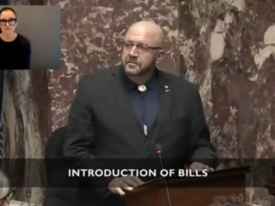 Peace River North MLA Jordan Kealy during the first reading of his Declaration on the Rights of Indigenous Peoples Statute Repeal Act in the Legislative Assembly of British Columbia. ( Legislative Assembly of B.C., Hansard)