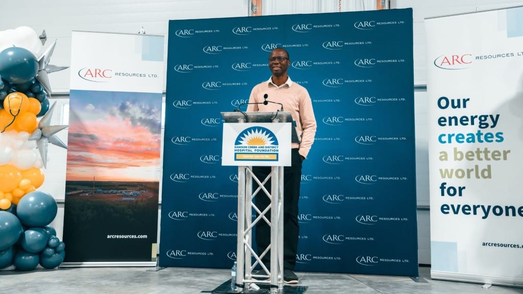 Dr. Remi Oyedeji at the event announcing $1.5 million in funding for the Dawson Creek and District Hospital Foundation's campaign to buy a new MRI machine. (Dawson Creek and District Hospital Foundation)