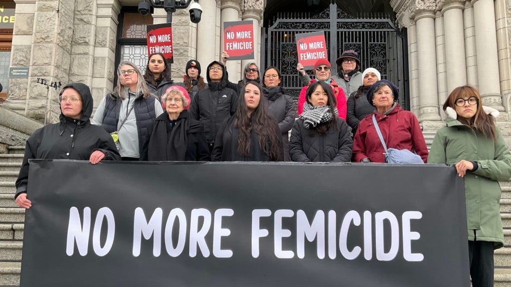 The vigil held in Victoria on November 25th outside the Legislative Assembly of British Columbia for International Day for the Elimination of Violence Against Women. (Vancouver Rape Relief and Women's Shelter)