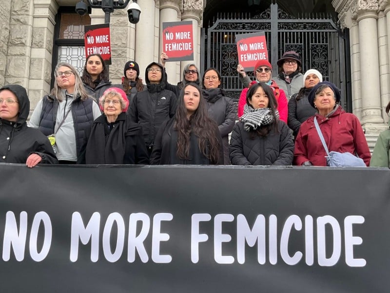 The vigil held in Victoria on November 25th outside the Legislative Assembly of British Columbia for International Day for the Elimination of Violence Against Women. (Vancouver Rape Relief and Women's Shelter)