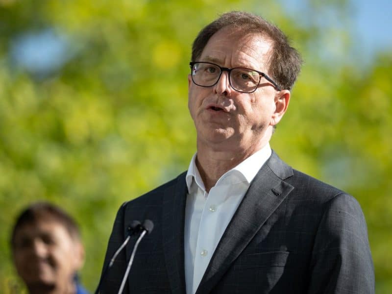 B.C. minister of energy and climate solutions Adrian Dix speaks during a press conference in Vancouver, B.C. on Monday, July 28th, 2025. (THE CANADIAN PRESS/Ethan Cairns)