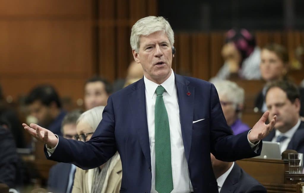 Minister of energy and natural resources Tim Hodgson rises during Question Period on Parliament Hill in Ottawa, Wednesday, November 26th, 2025. (THE CANADIAN PRESS/Adrian Wyld)
