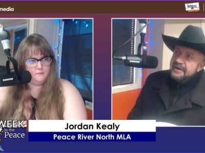 Two people recording a podcast