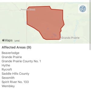 A map showing the boundaries of where the suspect could be in Northwest Alberta.