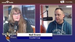 Two people recording a podcast