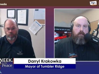 Two people recording a podcast