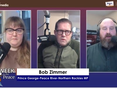 Three people recording a podcast