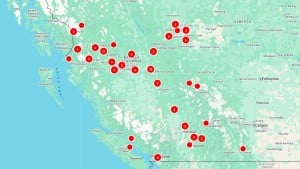 BC Hydro's outage map on March 8th at 9:30 a.m.