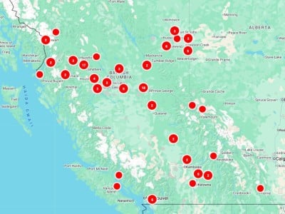 BC Hydro's outage map on March 8th at 9:30 a.m.