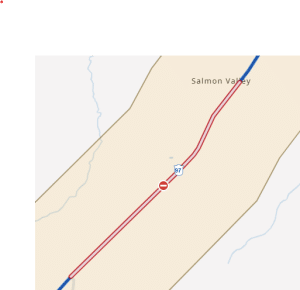 DriveBC map showing incident near Salmon Valley
